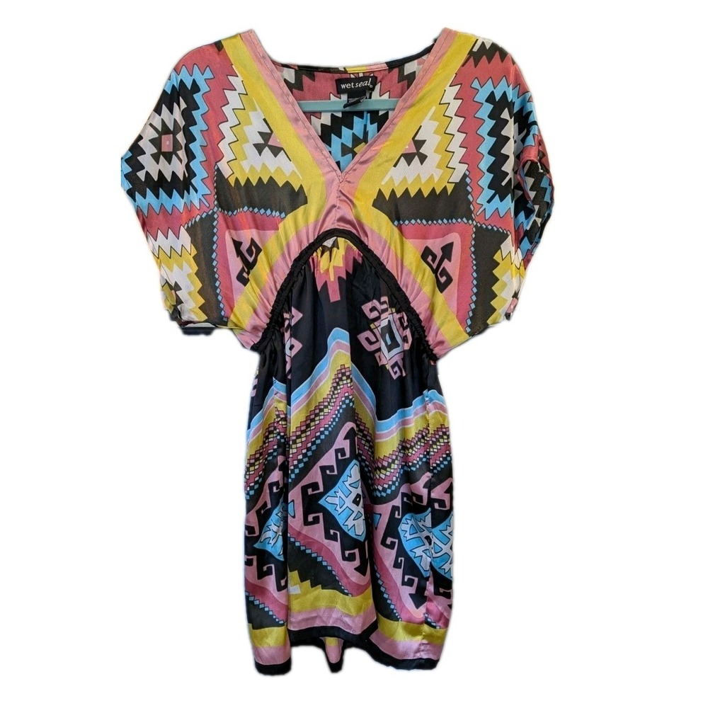 Wet Seal M Kimono Dress Cover Up Aztec Southwest Colorful Festival Y2K 90s Cinch